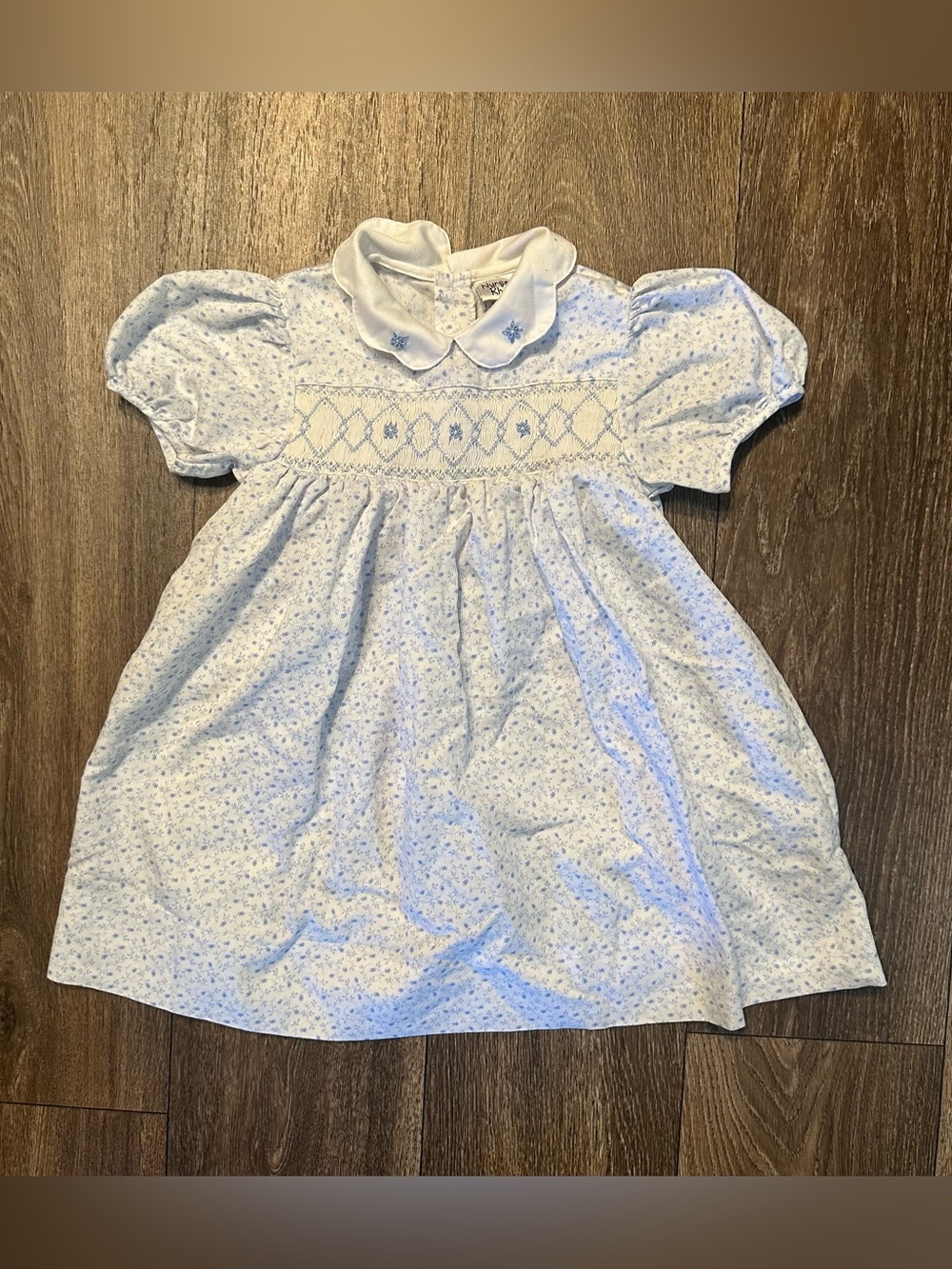 Nursery rhyme Blue and white floral collared smocked dress Sz 24M 90s vintage
